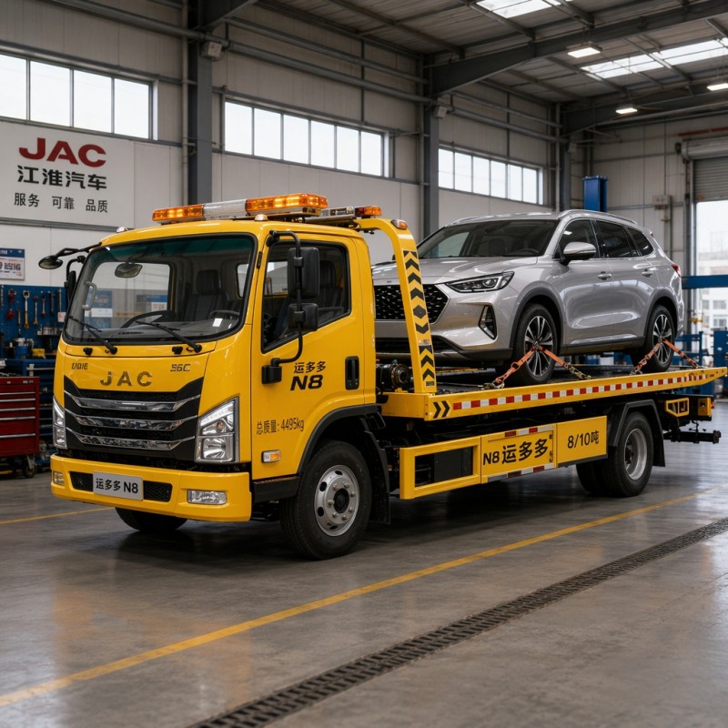 Cummins 160HP 엔진이 장착된 JAC N8 8톤 평상형 트레일러 구조차 견인 트럭